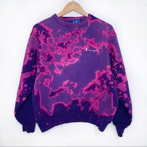 VINTAGE | Champion Embroidered Crewneck Sweatshirt Acid Wash Fleece Top